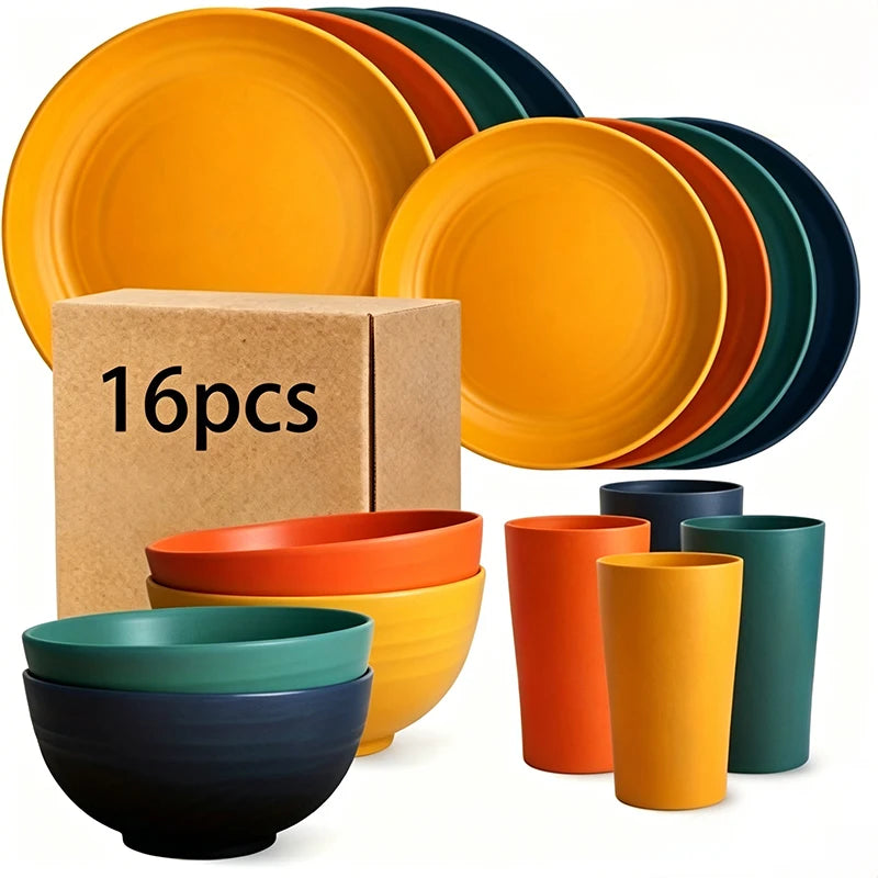Wheat Straw Dinnerware Set For Eight Unbreakable Microwave Safe by S And B Enterprise