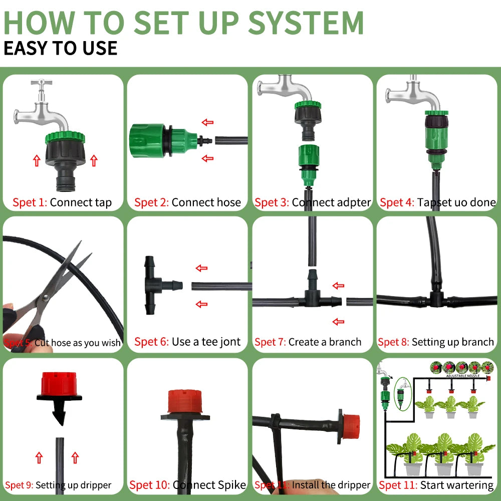 Micro Drip Irrigation System Portable 20M Automatic Watering with Adjustable Drippers Misting Watering Kits Garden Hose by S And B Enterprise