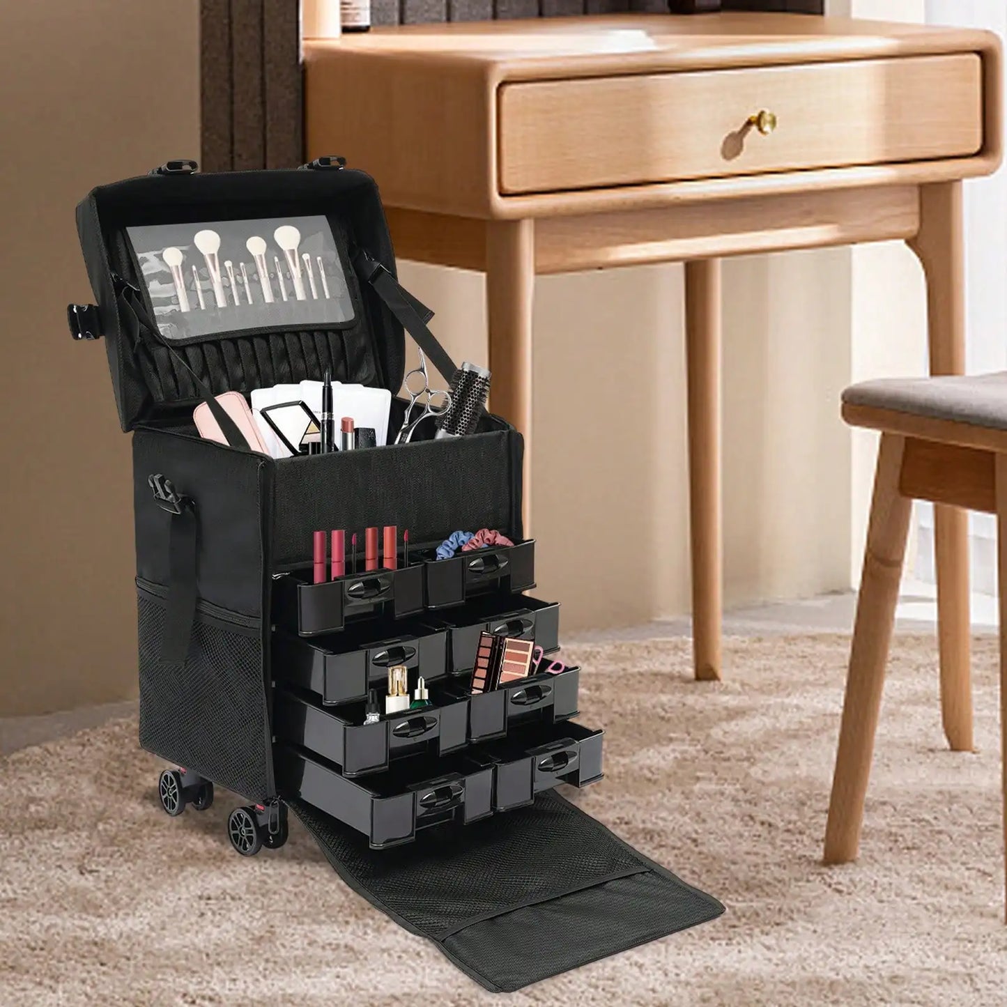 Rolling Makeup Case 8 Removable Drawers And 360 Degree Wheels