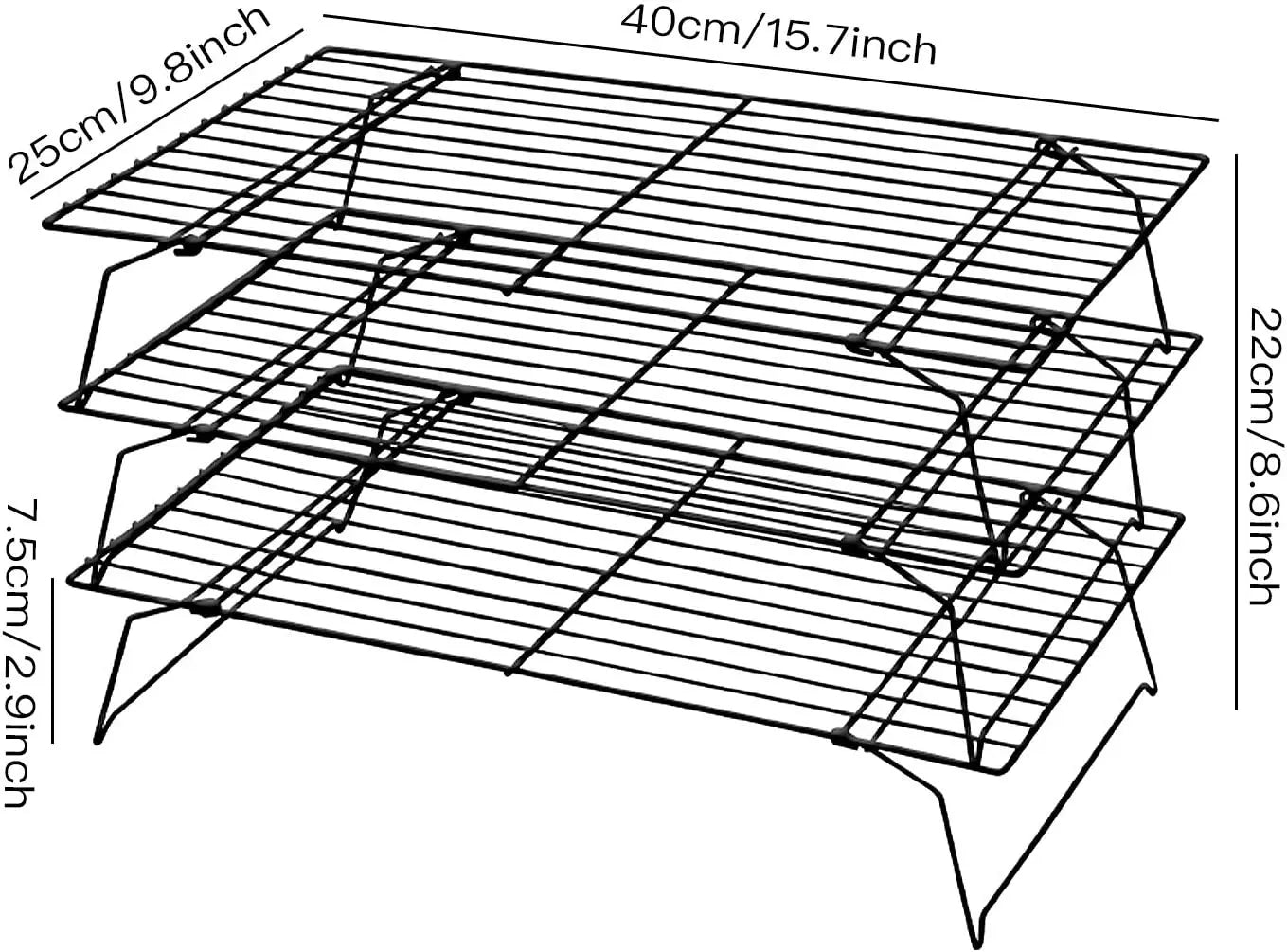 Stainless steel 3-layer foldable wire grid baking rack by S And B Enterprise, non-stick oven cooling rack