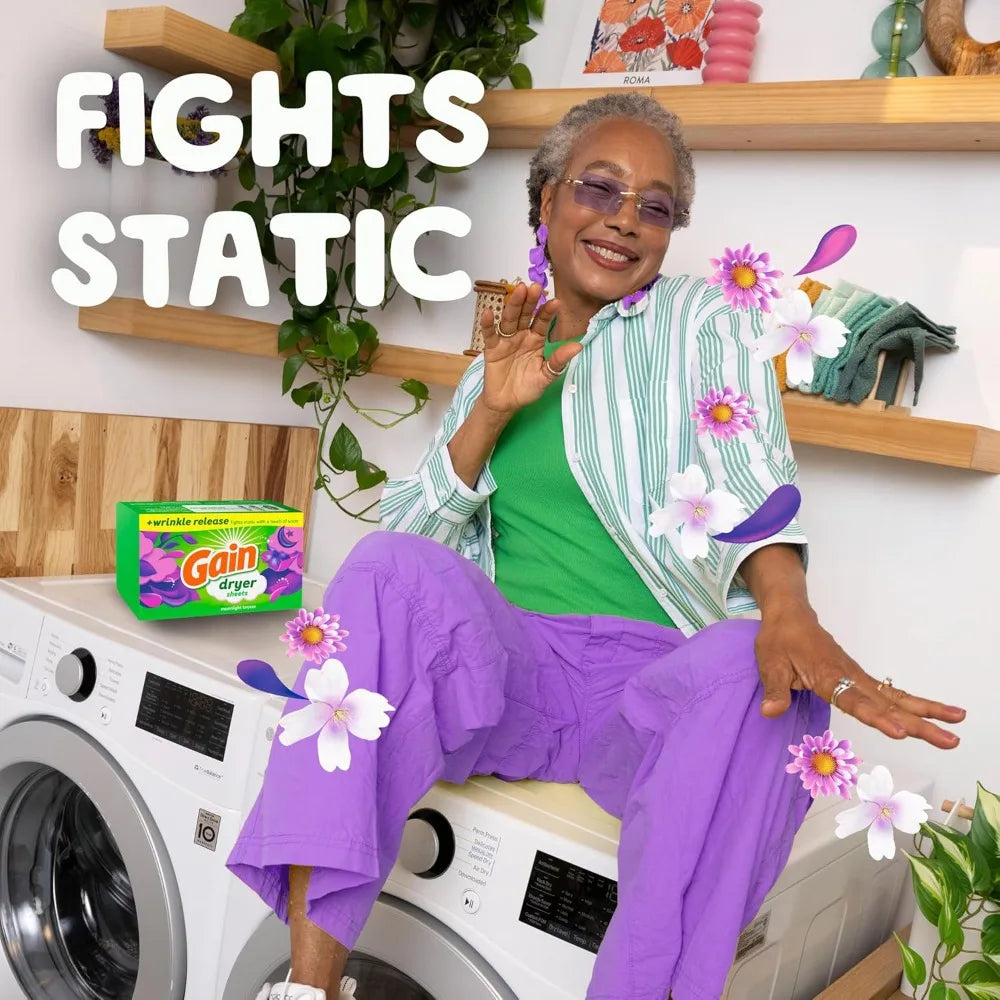 dryer sheets Plus Wrinkle Release, Moonlight Breeze Scent, 120 Count, Fights static with a touch of scent, laundry sheets by S And B Enterprise