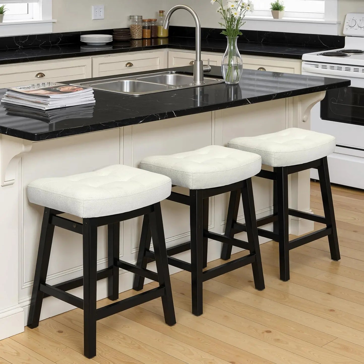 Counter Height Bar Stools Set of 3 for Kitchen Counter, Backless Farmhouse Island Short Barstools No Back with, Customized by S And B Enterprise