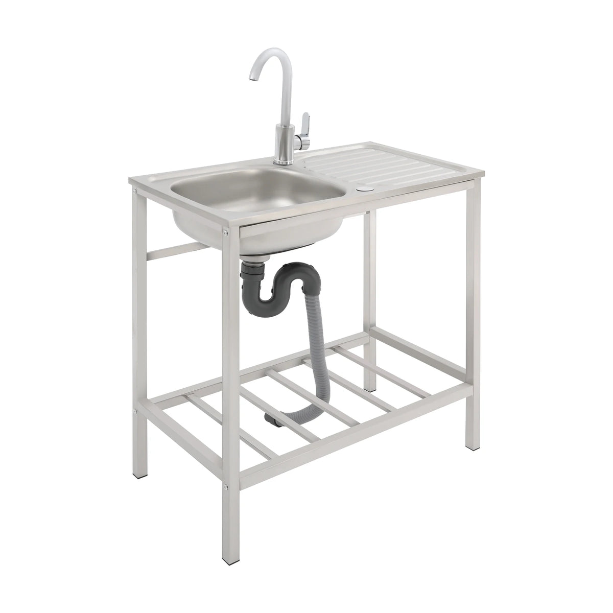 75*40*75cm Commercial Sink with Operation Countertop and Shelf, Kitchen Single Bowl Sink, Free Standing Sink with 360 Faucet