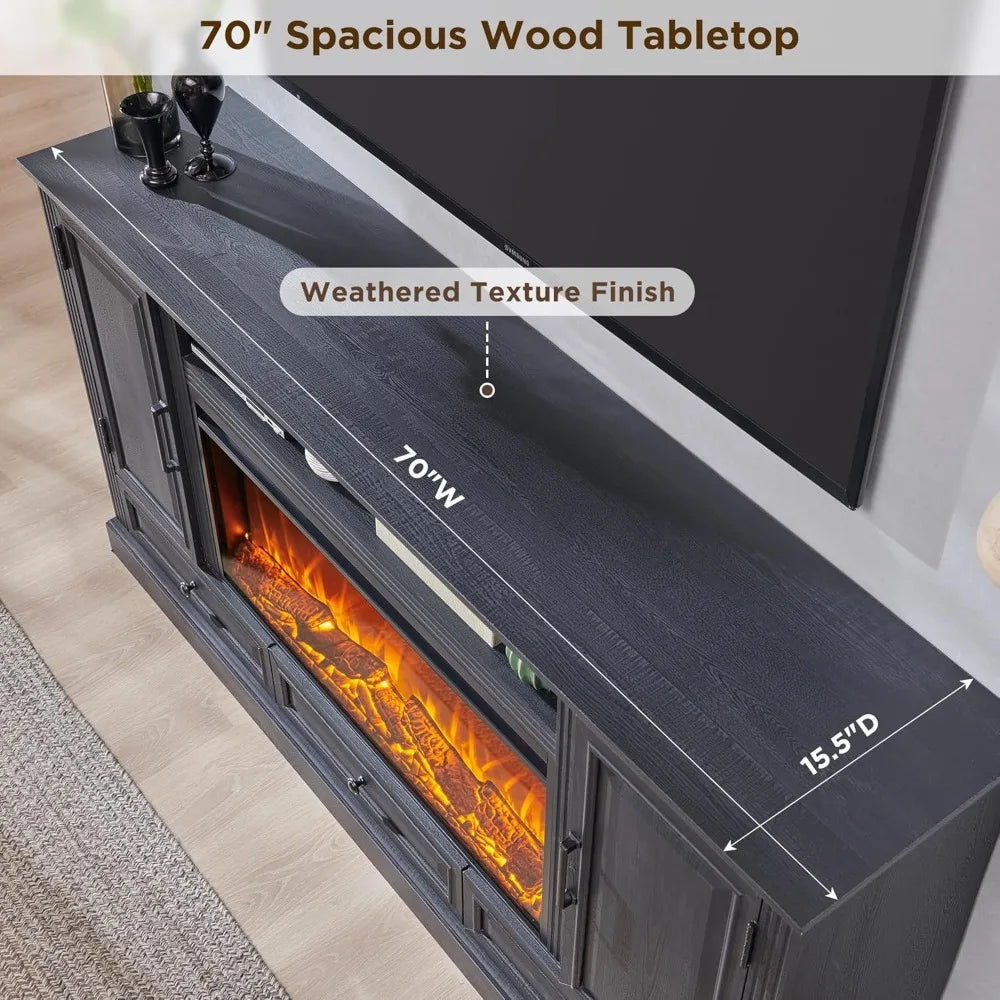 Farmhouse Fireplace TV Stand With Electric Fireplace Media Console