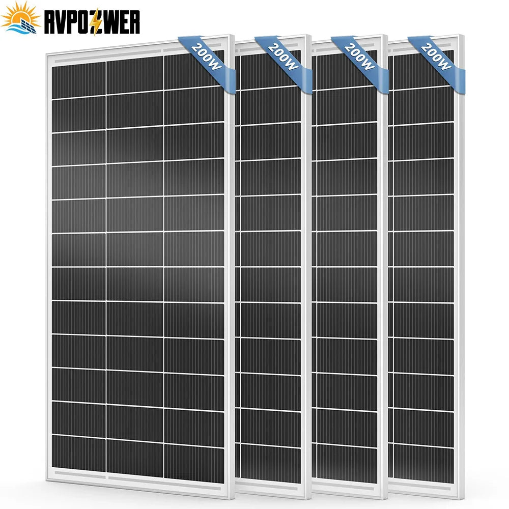 RVPOZWER 4x200W rigid solar panels with white frames, monocrystalline cells for off-grid RV or home charging