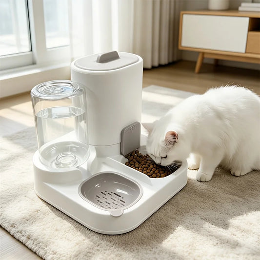 2-In-1 Automatic Cat Feeder and Water Dispenser Detachable Food Bowls