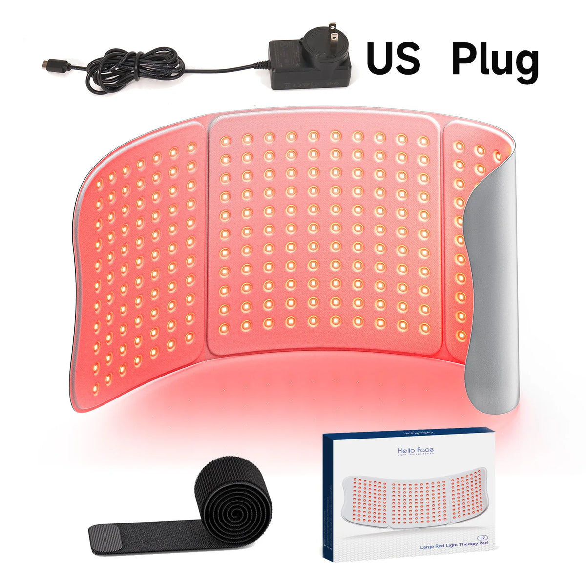 Large red light therapy pad by S And B Enterprise with power adapter and strap