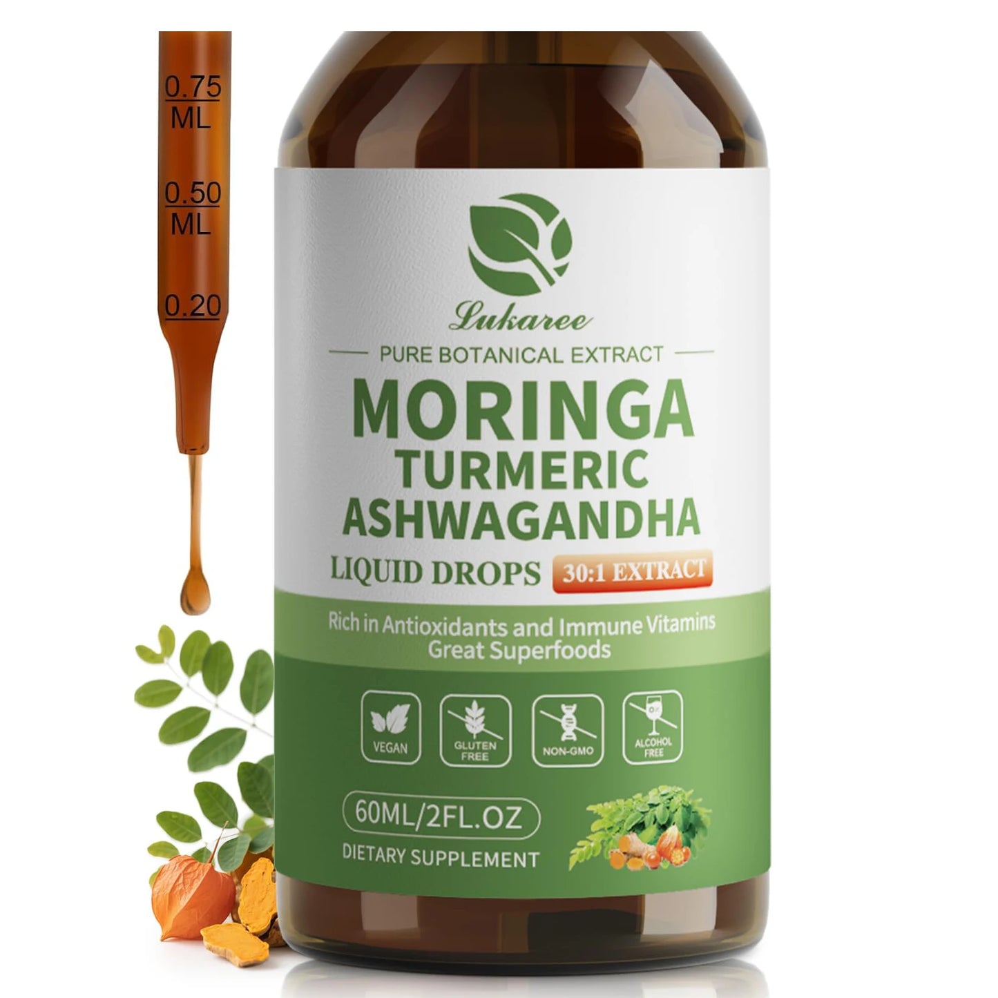 Beworths 12-In-1 Moringa Drops With Ashwagandha Turmeric Quercetin For Energy