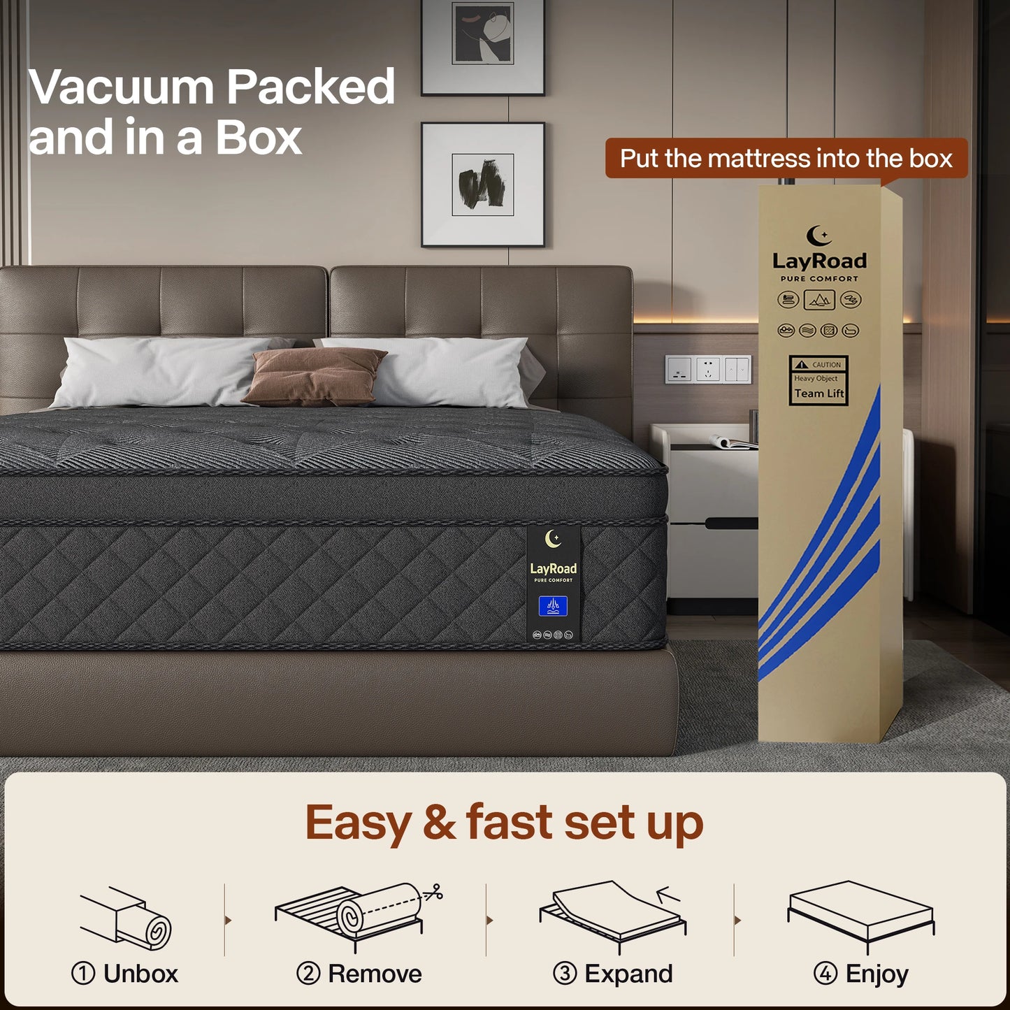 LayRoad Memory Foam Spring Mattress Boxed With Medium Firmness