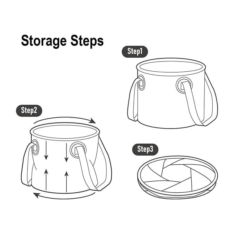 Naturehike foldable waterproof handheld bucket with handles; portable camping storage bucket folding diagram.