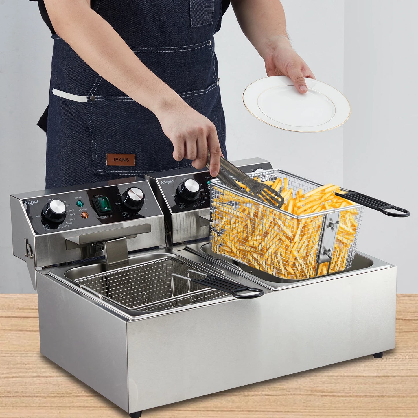 Adoolla Commercial Electric Dual Tank Countertop Stainless Fryer