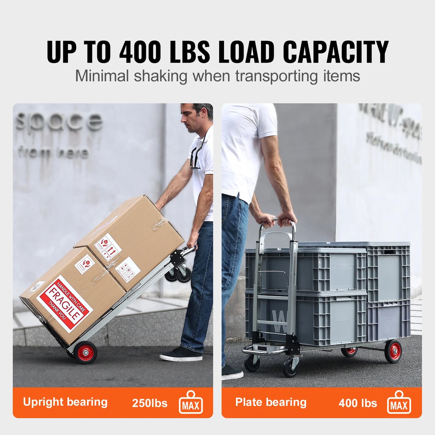 SucceBuy folding hand truck with wheels for warehouse transport, 400 lbs load capacity, ideal for boxes and crates