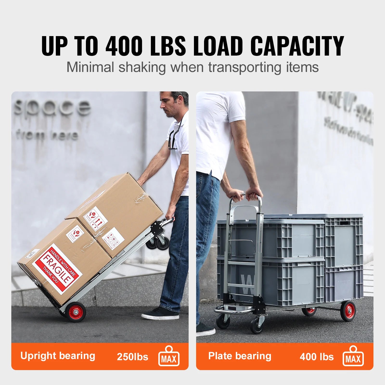 SucceBuy folding hand truck with wheels for warehouse transport, 400 lbs load capacity, ideal for boxes and crates