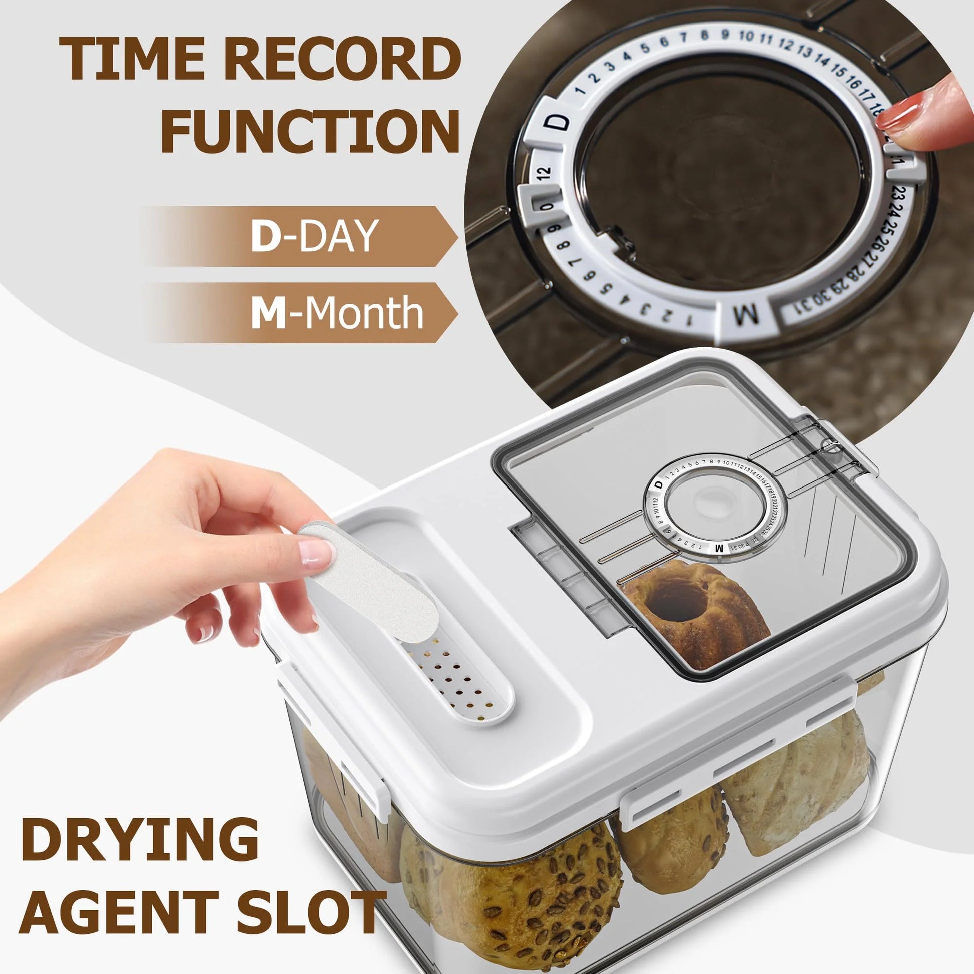 Bread Box For Kitchen Countertop, Airtight Bread Storage Container, Time Recording Bread Keeper with Lid,Bread Storage For Homemade Breads, Toast, And Cookies, White Bread Holder. by S And B Enterprise