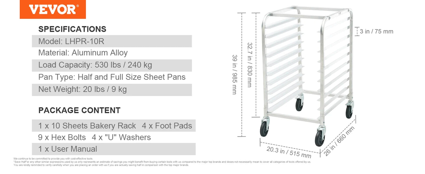 SucceBuy 10/20 Sheet Bun Pan Rack Commercial Bakery Racks with Brake Wheels Aluminum Racking Trolley Storage for Bread Baking by S And B Enterprise