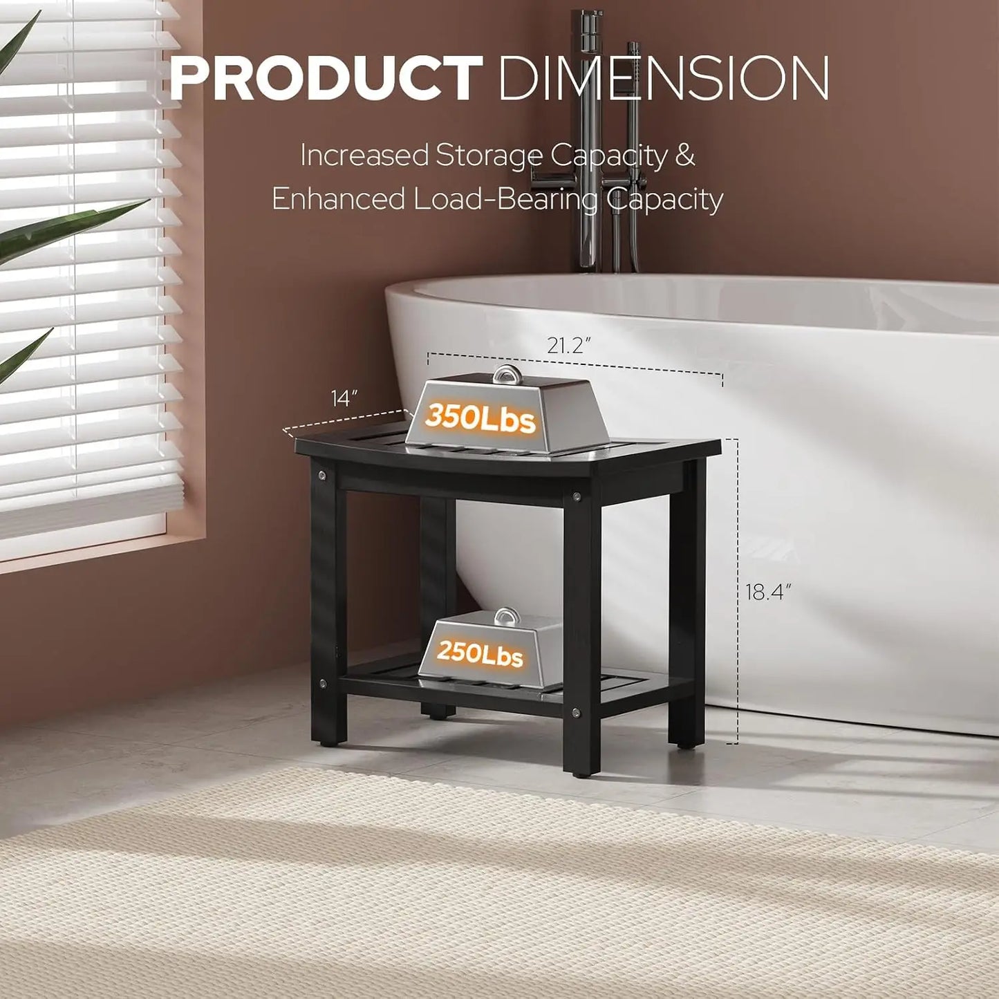 21" Poly Lumber Waterproof Shower Bench with Storage Shelf, Non-Slip Shower Stool, Extra Wide Wood Like Shower, Customized by S And B Enterprise