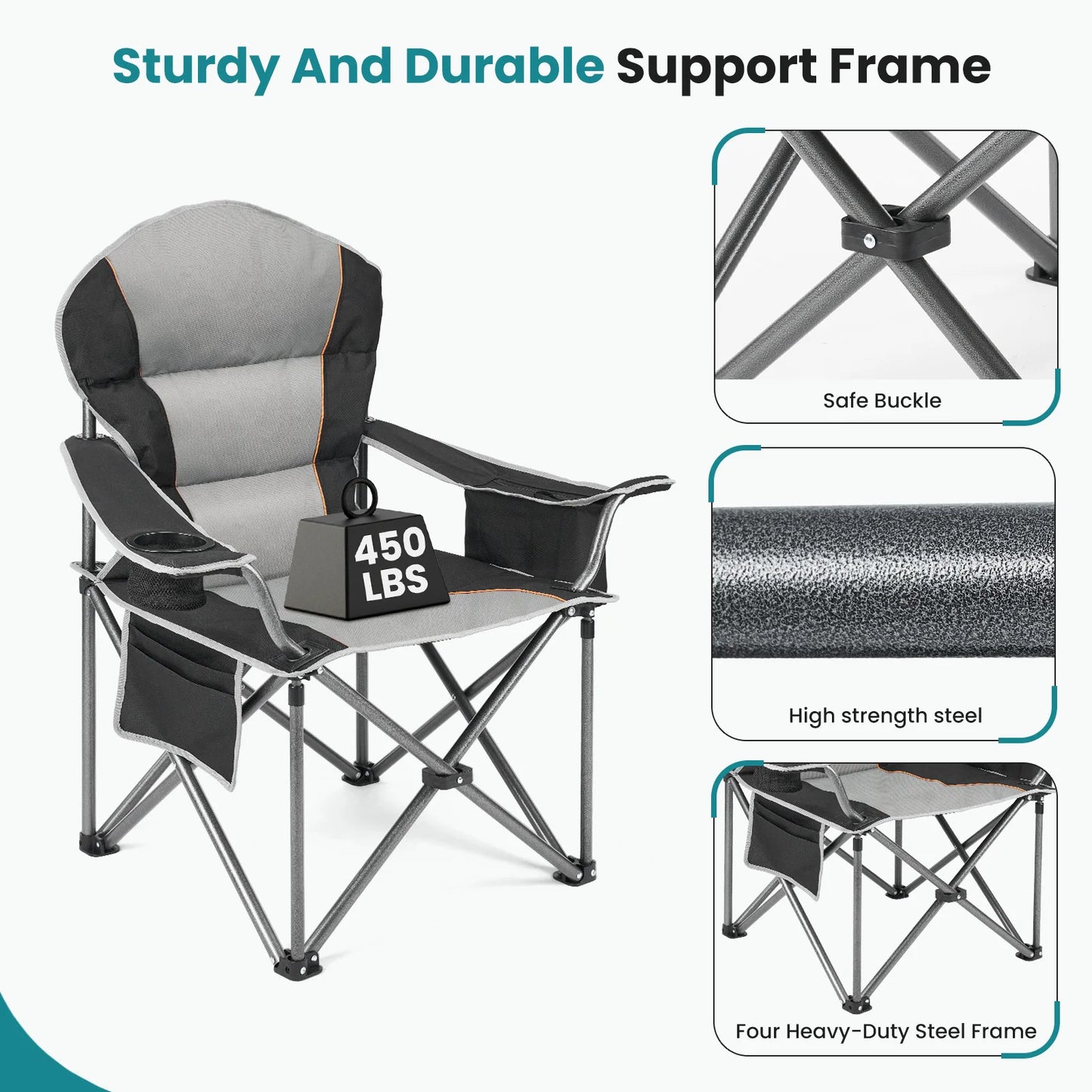 JHK Heavy Duty Camping Chair 450lbs Capacity Portable Folding