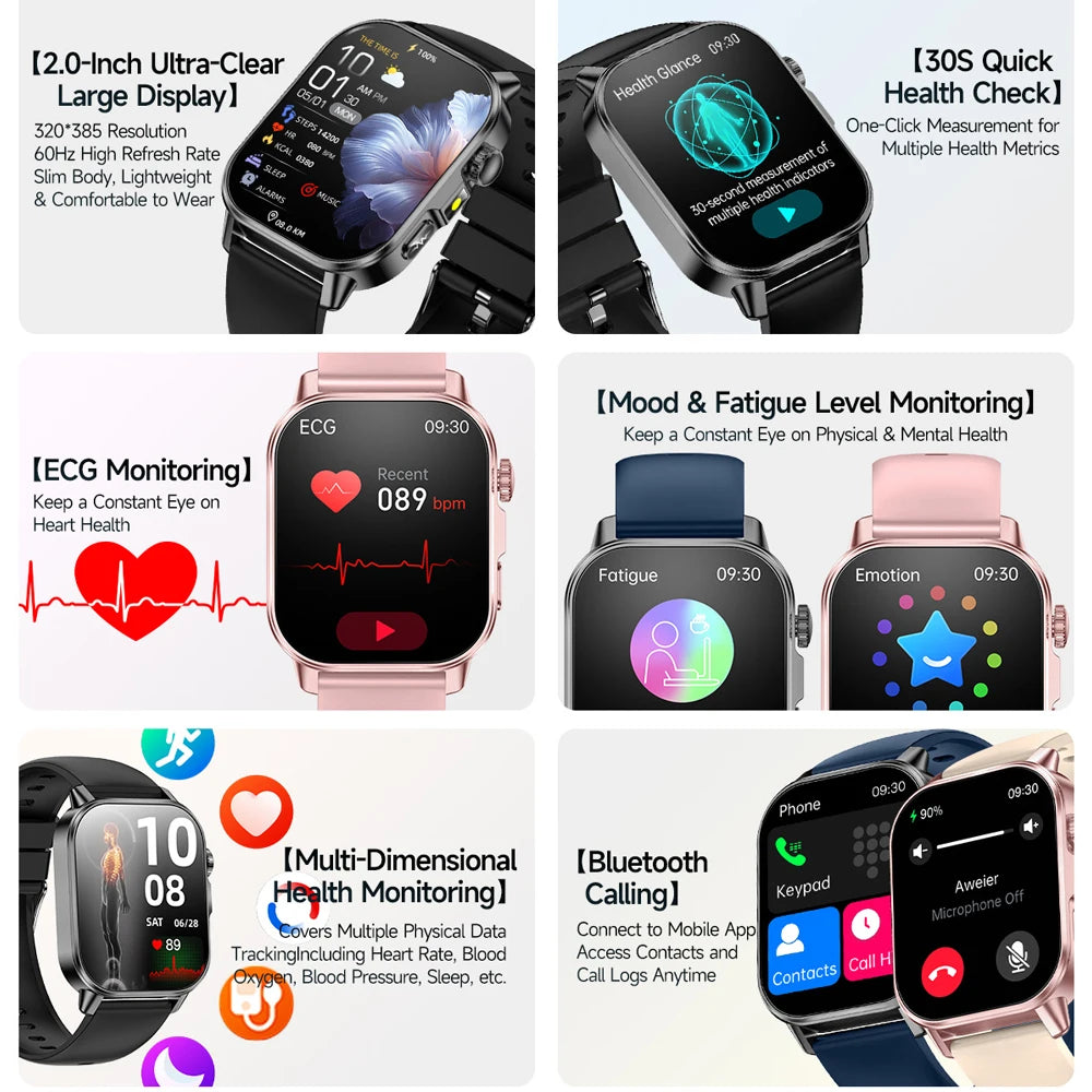 Uric Acid Lipid Health Smartwatch With ECG PPG Bluetooth Call