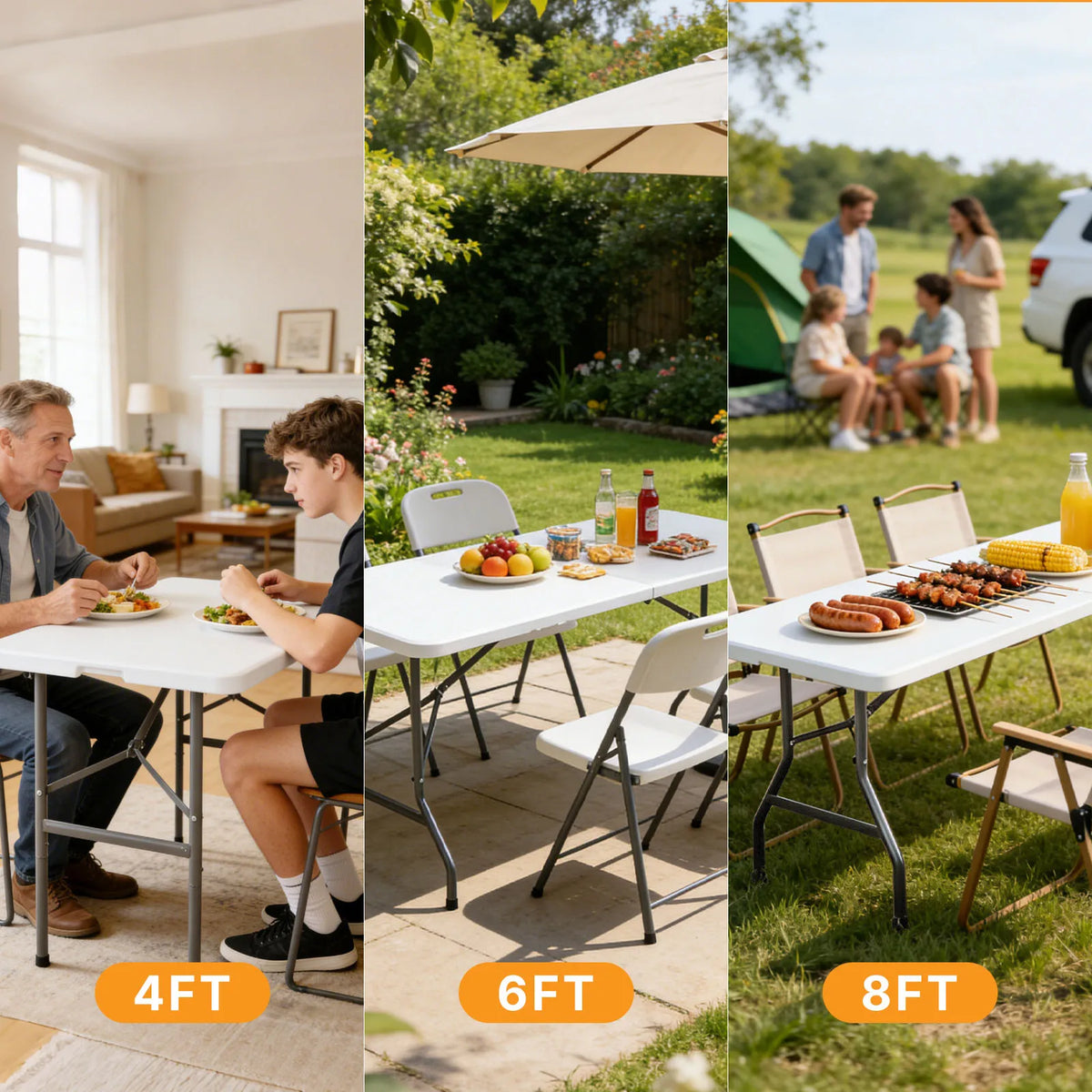 MCQ 6 FT to 8 FT Folding Outdoor Picnic Table With Carrying Handle Foldable Table for Camping Picnic Dining Party Kitchen Outdoor Indoor Easy to Fold and Store