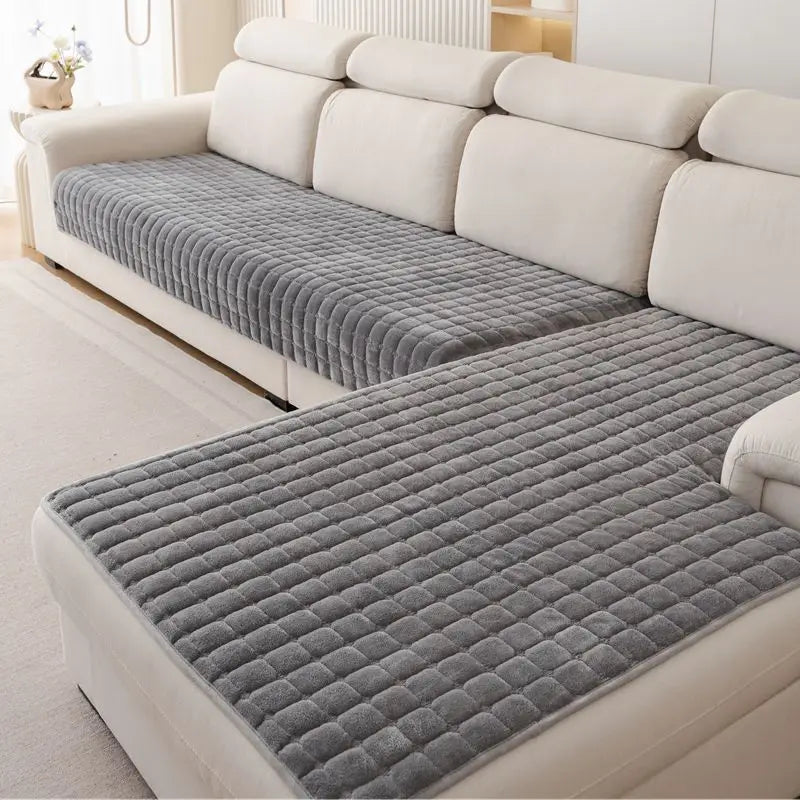 Plush Plaid Velvet Sofa Cushion Cover With Non Slip by S And B Enterprise