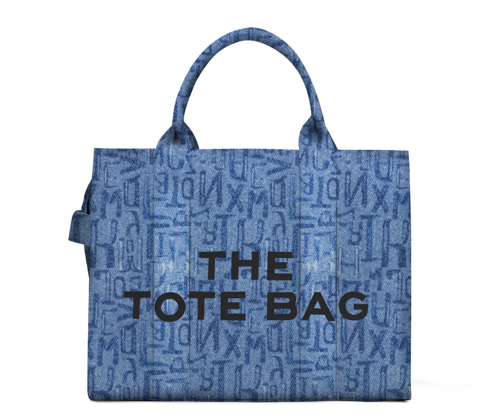 Denim canvas tote bag by S And B Enterprise in blue, large-capacity handbag with top handles
