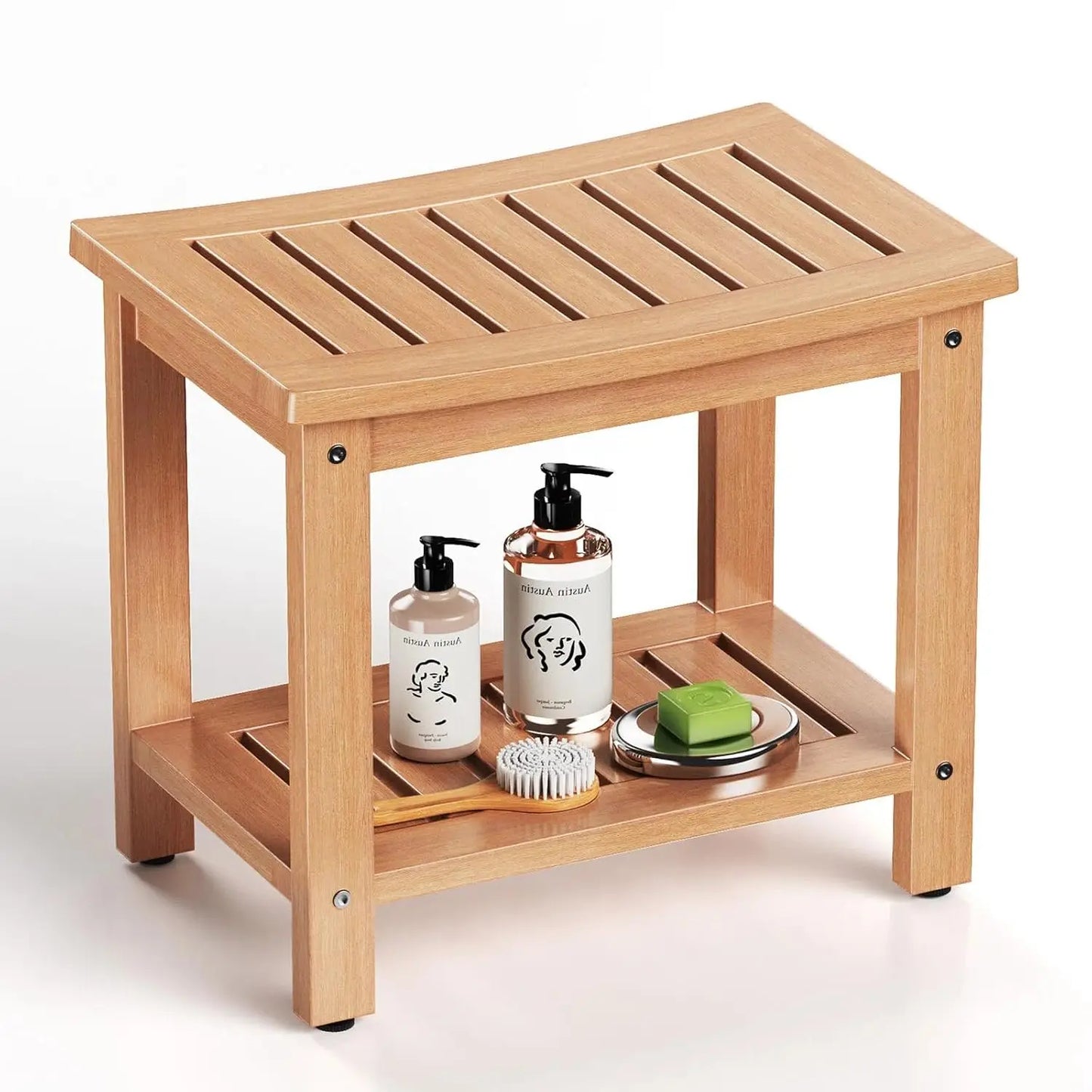 21" Poly Lumber Waterproof Shower Bench with Storage Shelf, Non-Slip Shower Stool, Extra Wide Wood Like Shower, Customized by S And B Enterprise