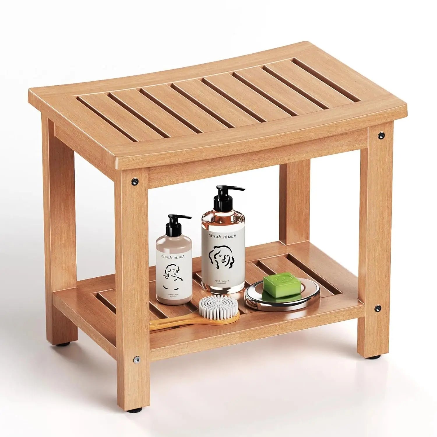 21" Poly Lumber Waterproof Shower Bench with Storage Shelf, Non-Slip Shower Stool, Extra Wide Wood Like Shower, Customized by S And B Enterprise