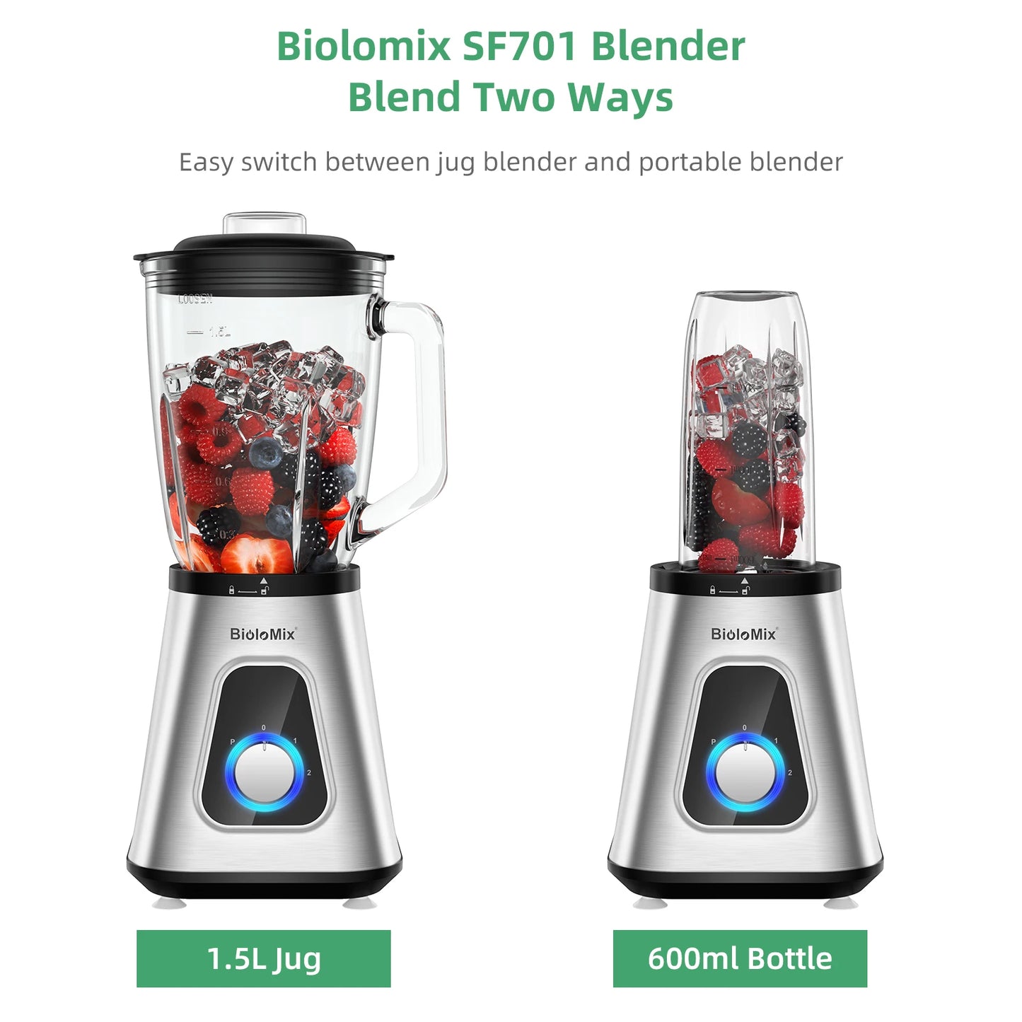 Biolomix 1300W Smoothie Maker With Glass Jar Blender