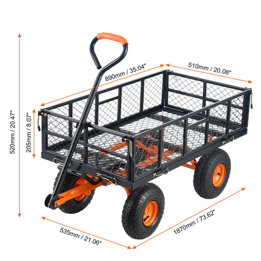 SucceBuy Garden Cart Sturdy Metal Utility Wagon with Simple Assembly Versatile Dump Cart Wheelbarrow with 400/880lbs Capacity by S And B Enterprise