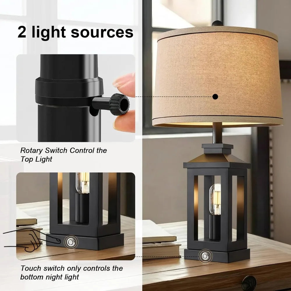 23.75" Retro Farmhouse Black Table Lamp with Touch Control, USB C+A Ports, 2 Light Sources for Bedroom Living Room by S And B Enterprise