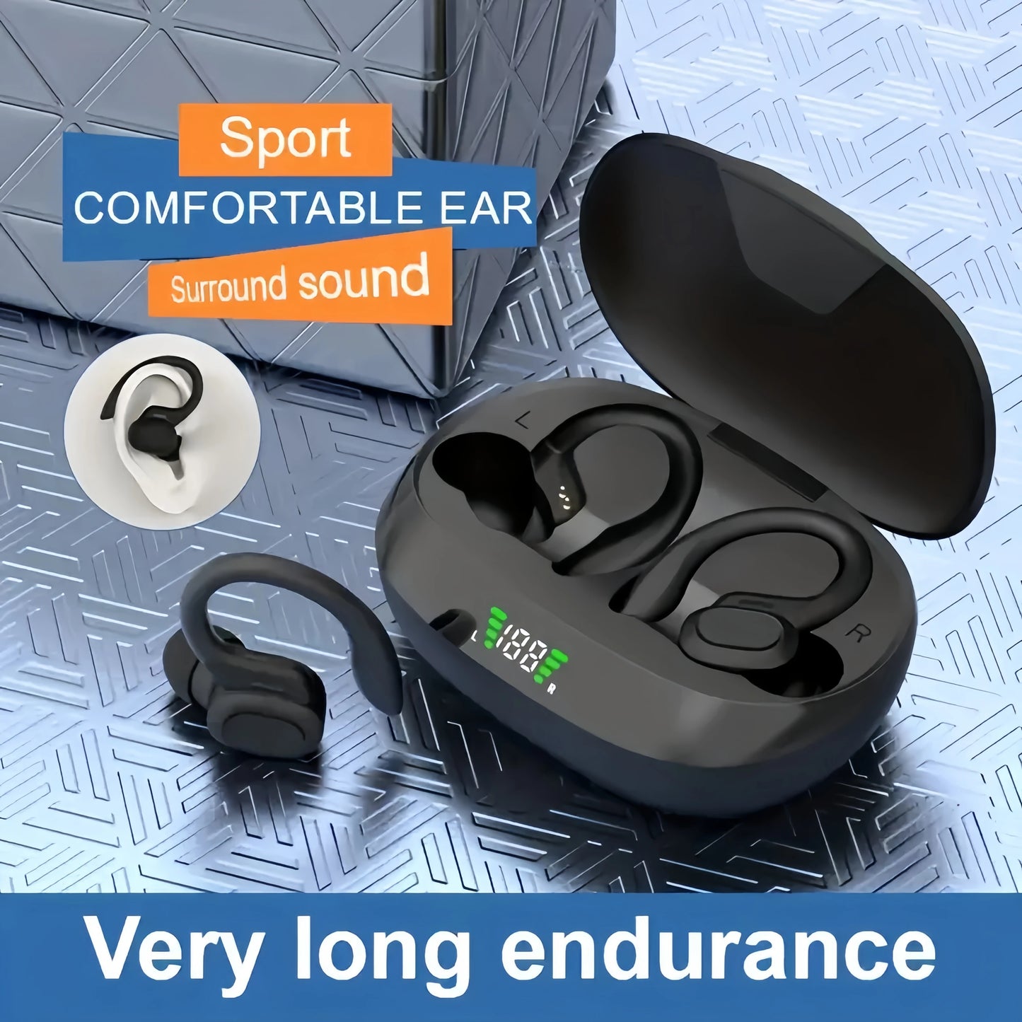 True Wireless Earbuds, Tws Headphones with Microphone, Sports Ear Clip Headphones, Stereo In-Ear Headphones with Led Display by S And B Enterprise