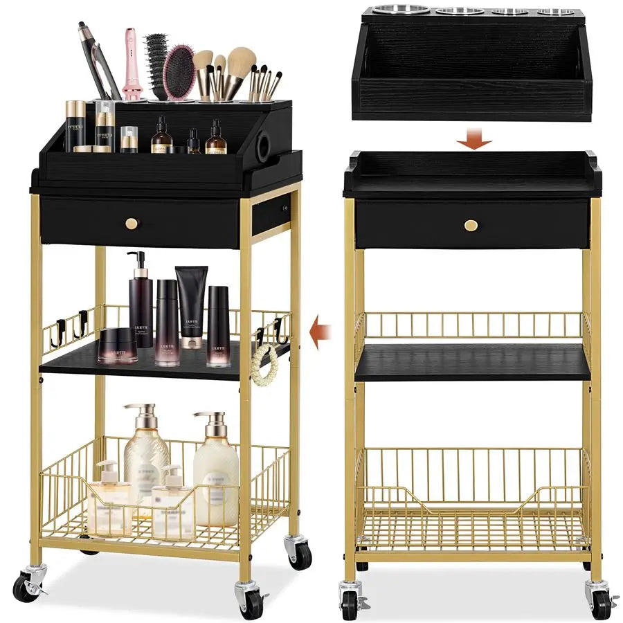 Makeup Organizer Cart With Hair Tool Holder And Drawer