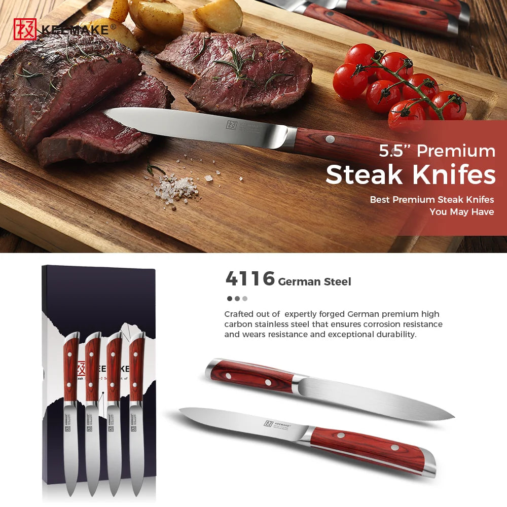 Keemake 4 Piece Stainless Steel Steak Knife Set Ultra Sharp by S And B Enterprise