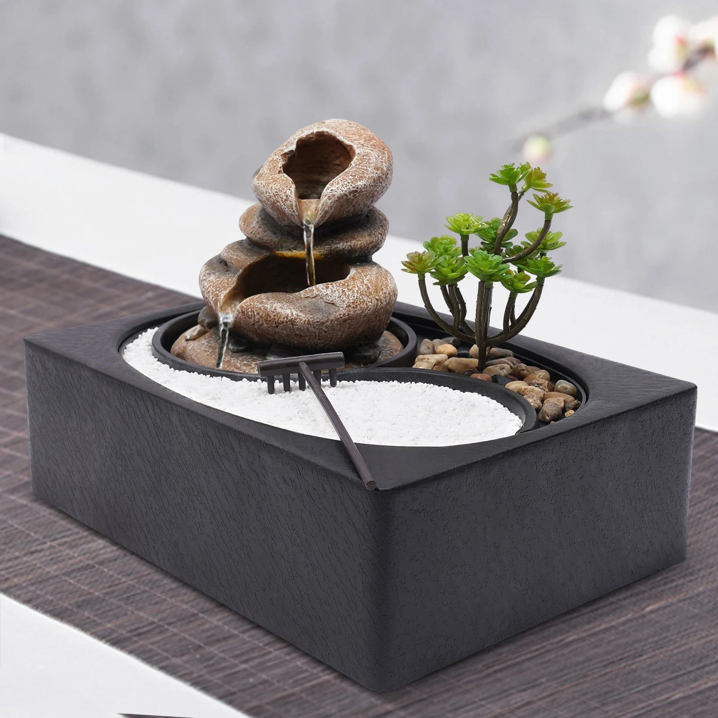 Bymaocar Tabletop Resin Rock Water Fountain With LED Light Indoor Decor by S And B Enterprise