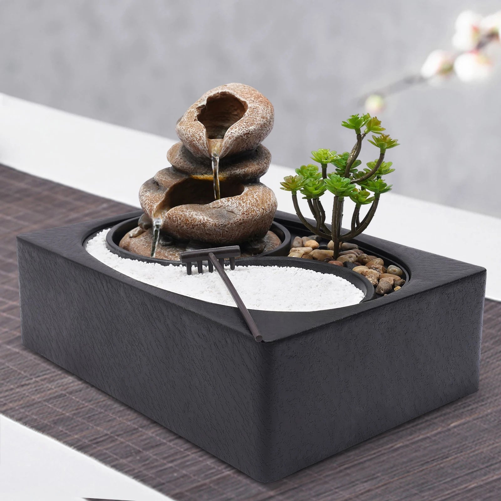 Bymaocar Tabletop Resin Rock Water Fountain With LED Light Indoor Decor by S And B Enterprise