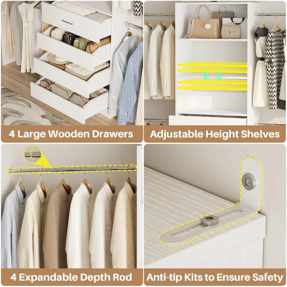 Wooden Closet Organizer System With Drawers And Tower