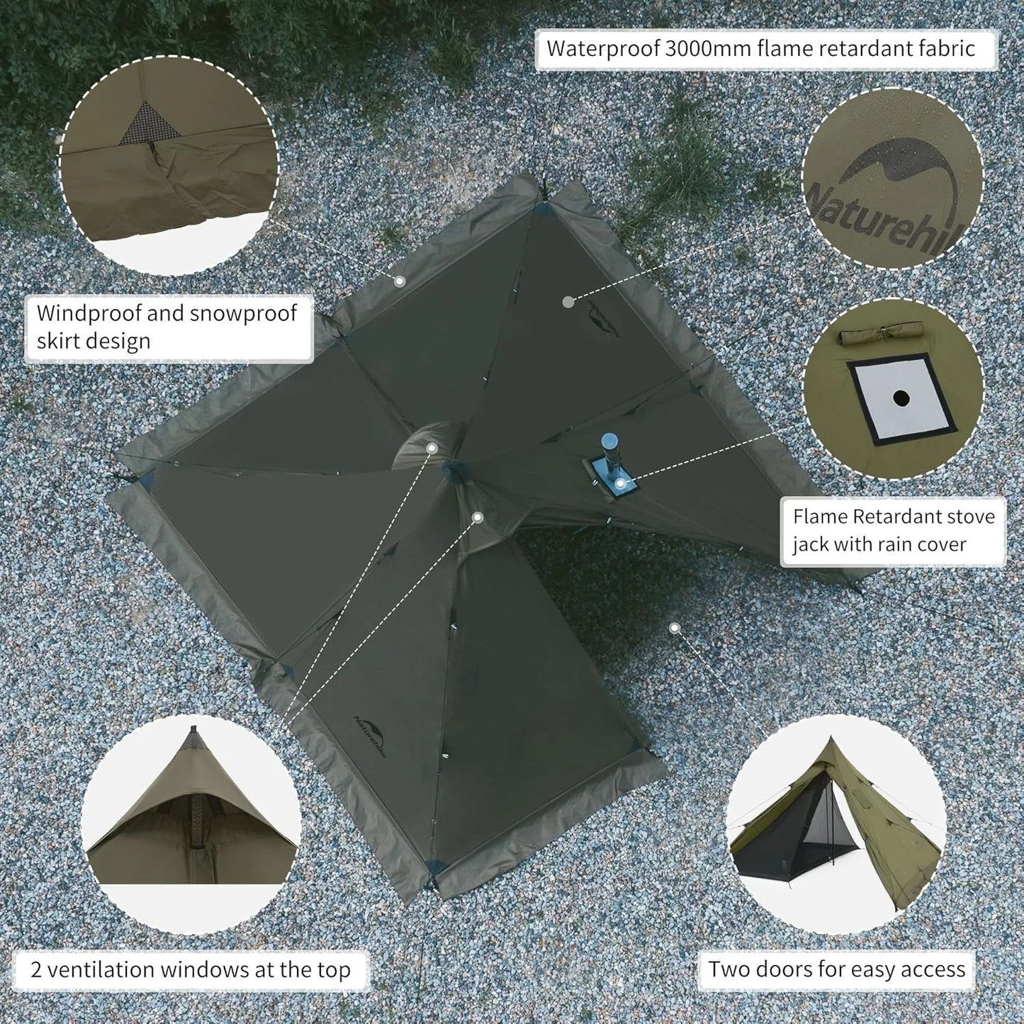 Naturehike Ultralight Camping Tent Chimney Window Teepee Pyramid by S And B Enterprise