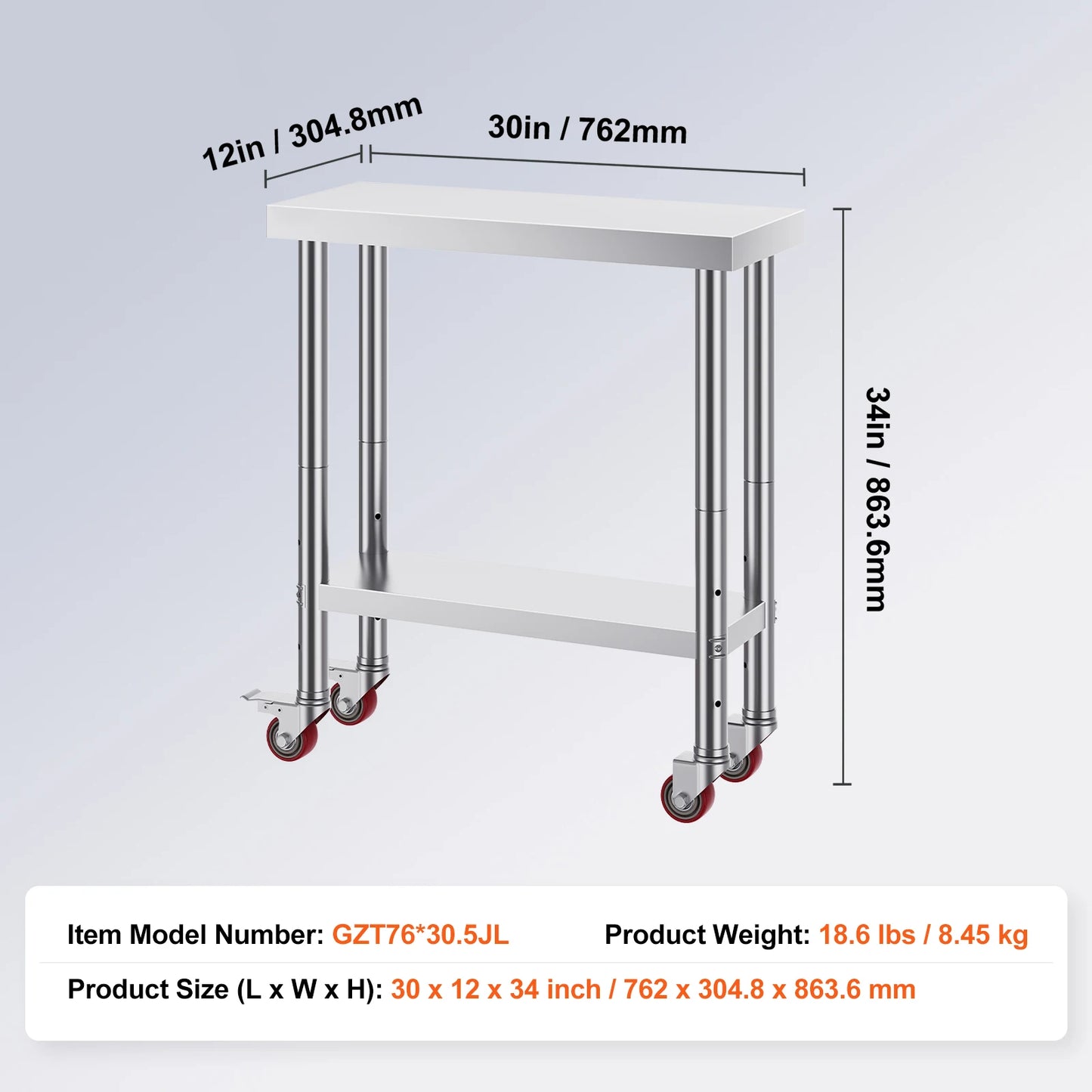 SucceBuy Stainless Steel Commercial Kitchen Work Table With Caster Wheels