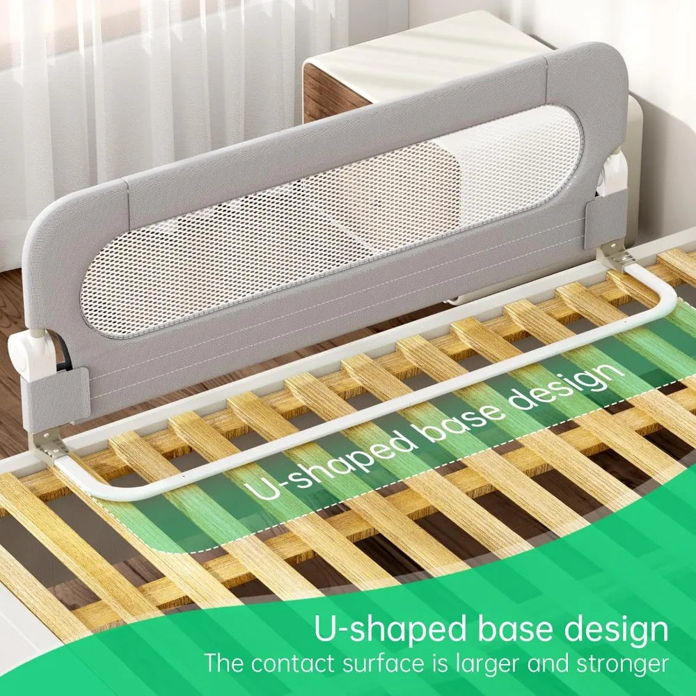 Folding Bed Rail for Toddlers, 71"x23.6" Safety Guard with Reinforced Anchor, Fits Twin to King, Grey by S And B Enterprise