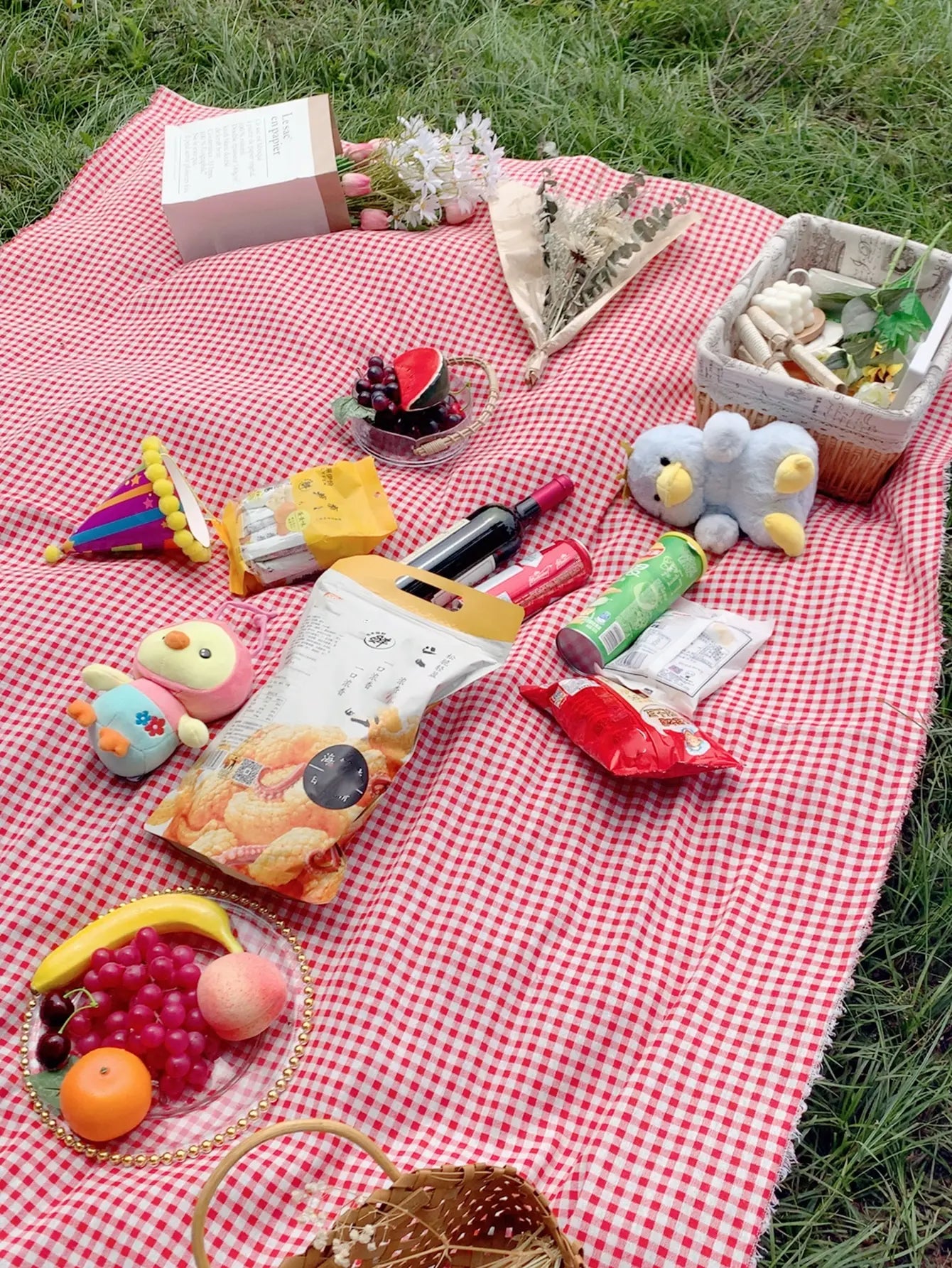Rde Picnic Outdoor Blanket Foldable Gingham Mat Tablecloth