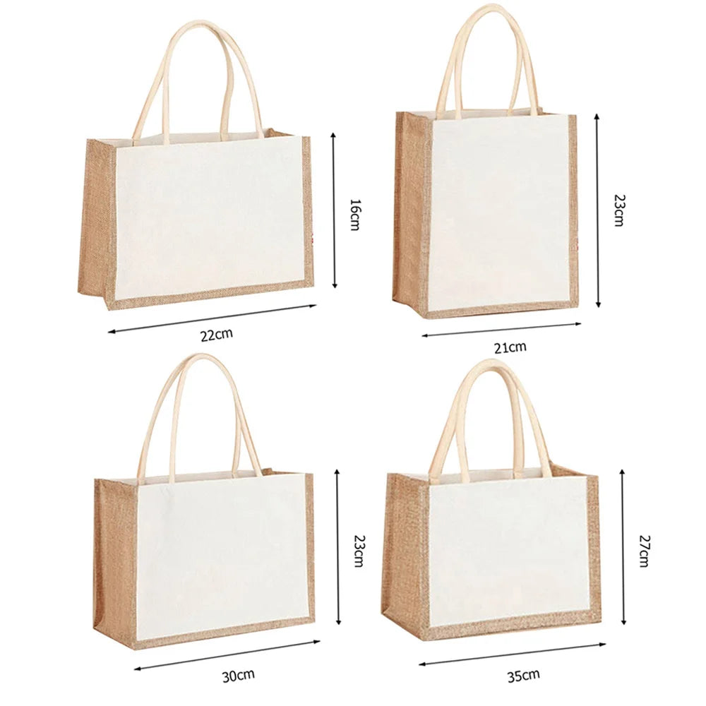 Alloet Burlap Jute Tote Bag Casual Reusable Shopping Bag
