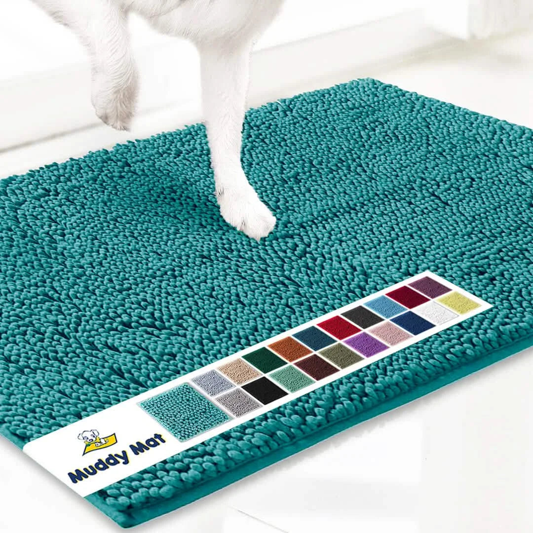 Original Muddy Mat doormat in teal microfiber; anti-mud paw-cleaner mat for pets