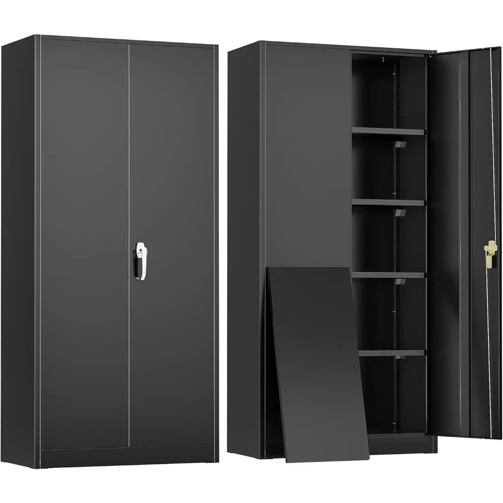 Metal Storage Cabinet With Locking Doors And Adjustable Shelves