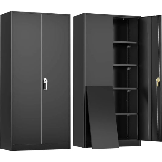 Metal Storage Cabinet With Locking Doors And Adjustable Shelves