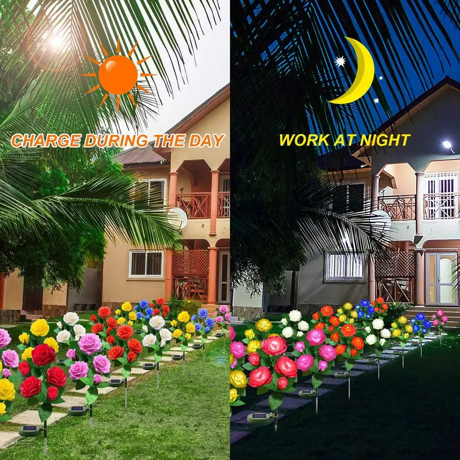 Outdoor Solar Rose Lights Led Decorative Stake Waterproof Garden Lighting