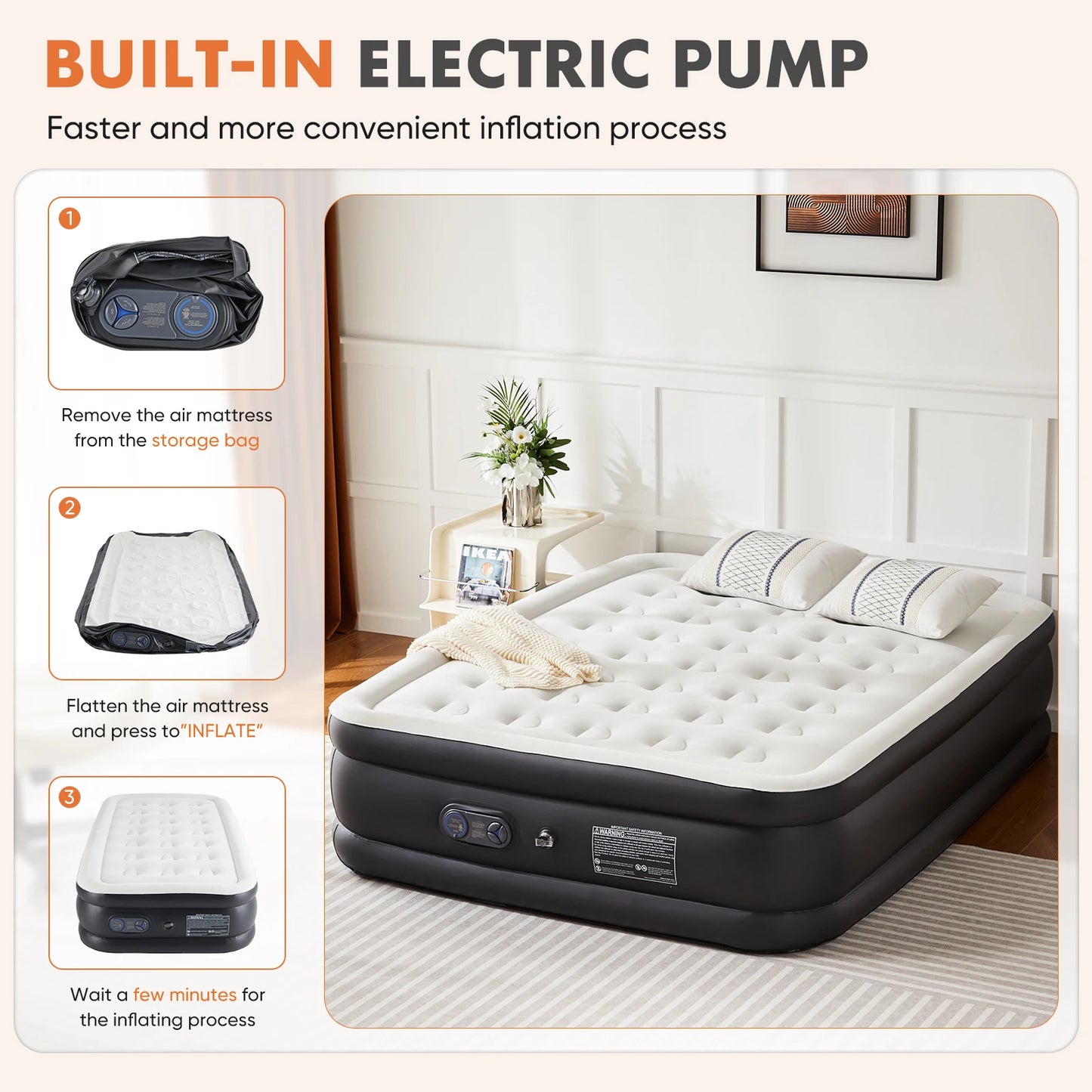 NONECN Air Mattress With Built-In Pump For Home Camping