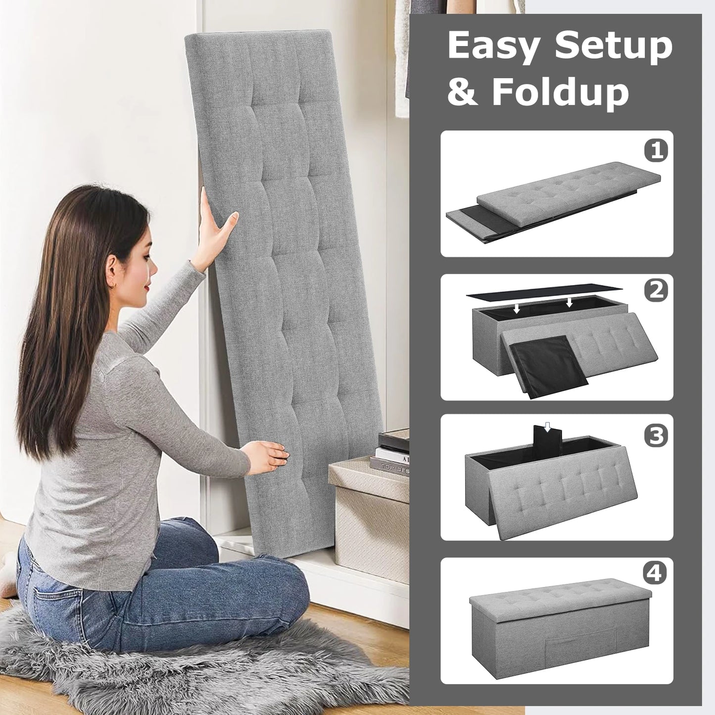 Fabric folding storage ottoman bed end bench in dark grey with divider by S And B Enterprise