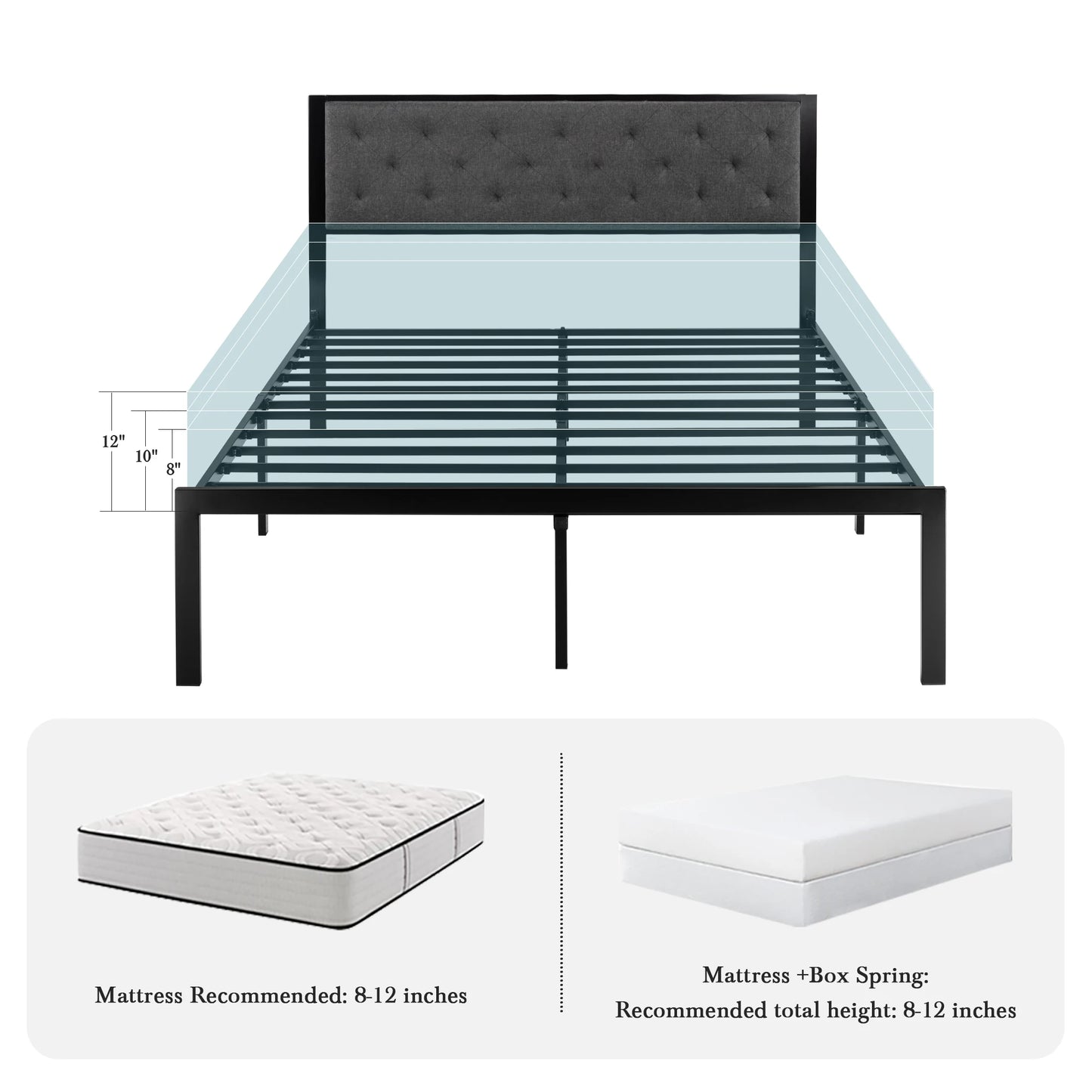 HOOMICH Metal Bed Frame With Upholstered Headboard Linen