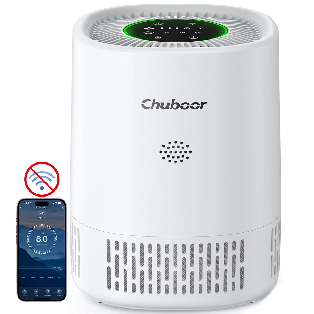 Chuboor air purifier by S And B Enterprise, white cylindrical unit with HEPA H13 filtration and smartphone app control.