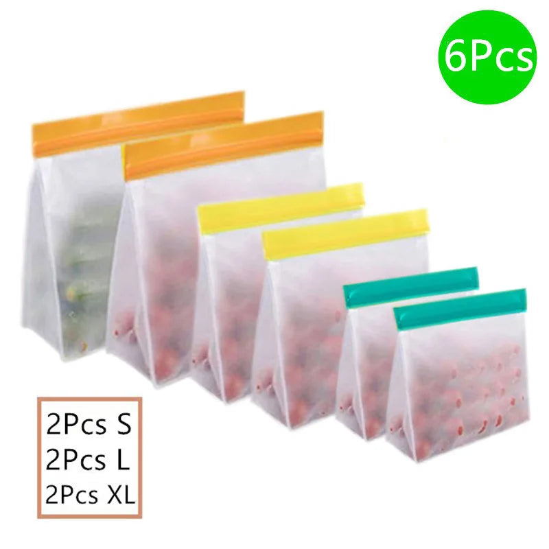 Reusable S And B Enterprise silicone PEVA zipper bags, 6-pack (2S/2L/2XL) with leakproof tops
